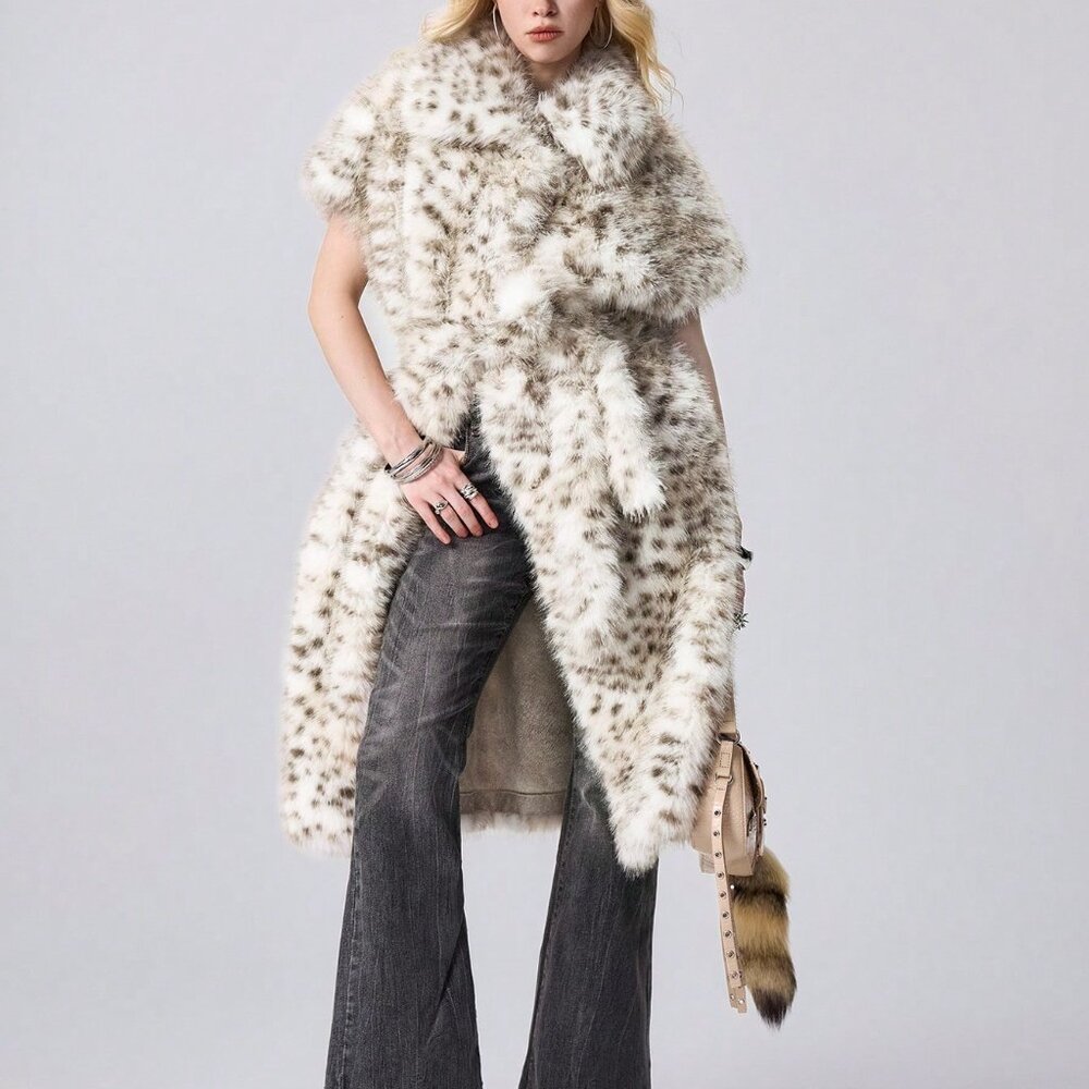 Multicolor Women's Grunge Punk Faux Fur Leopard Print Jacket